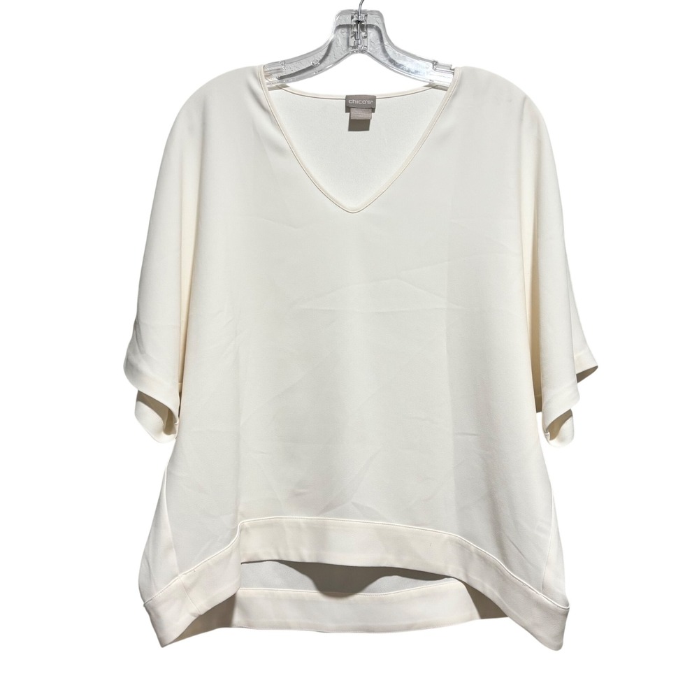 Chicos V Neck Kimono Top Woven Winter White‎ Size 1 Lagenlook New